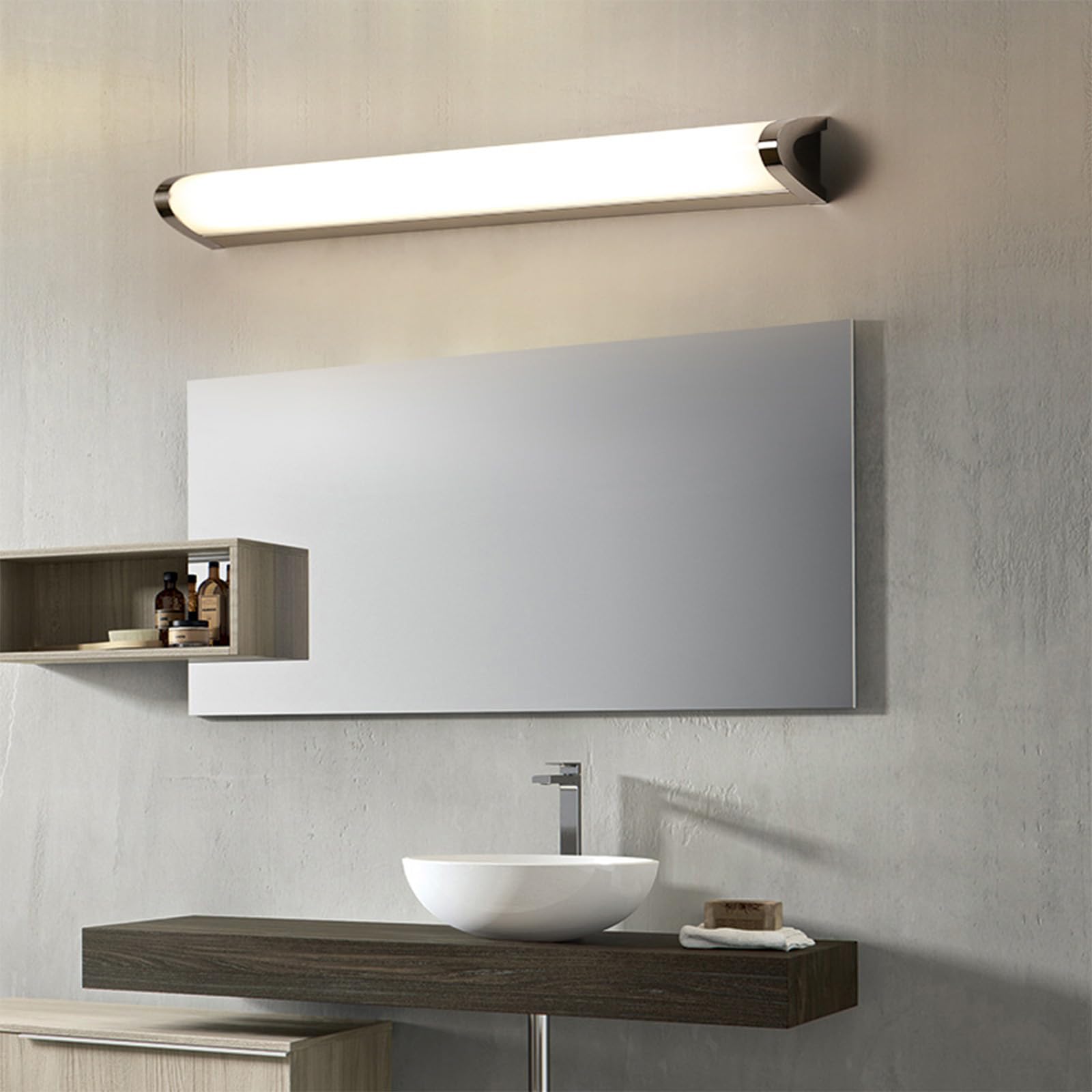 TZSMUM LED Vanity Wall Light Silvery Bathroom Waterproof Wall Sconce Aluminium + Acrylic Long Rectangle Wall Lighting Above Bath Mirror Minimalist Decoration for Under Cabinet (60cm,Neutral Light)
