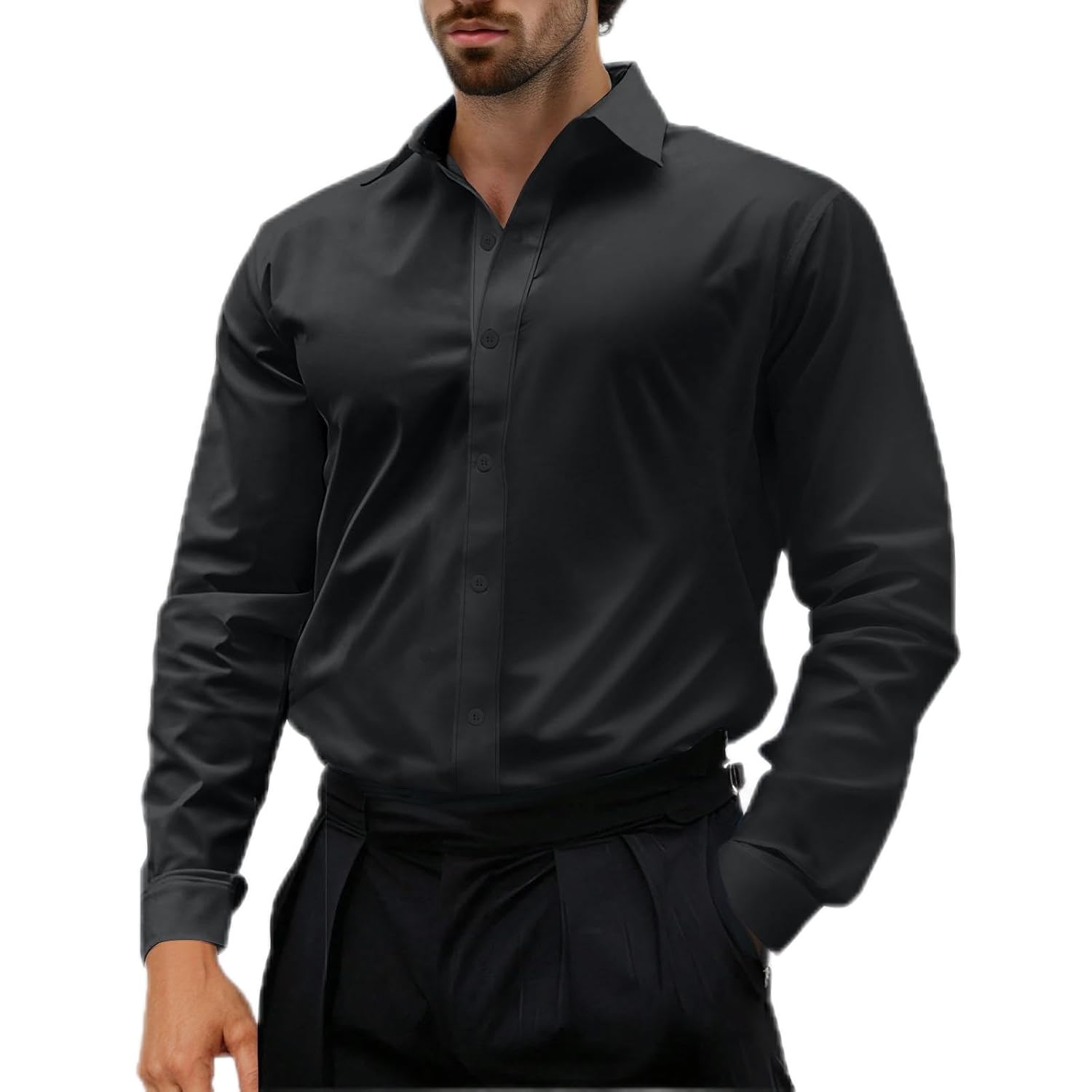 Mens Stretch Dress Shirts Business Casual Long Sleeve T-Shirt Regular Fit Tees Button Down Tops Work Office Clothes