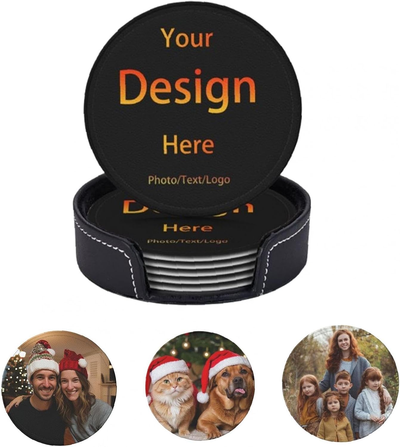 Personalised Leather Coasters Pack of 18 Personalized Coasters for Drinks Add Your Own Photo Text Logo Custom Non-Slip Drink Mat Cup Holder for Bar Coffee Restaurant Kitchen Home Office