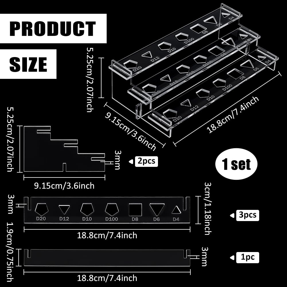 BENECREAT 3-Tier Acrylic Polyhedral Dice Display Riser Racks - Image 2