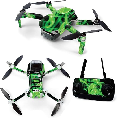 MightySkins Skin para DJI Mavic Mini Drone Quadcopter portátil - Llamas verdes  Funda protectora de vinilo duradera y única  Fácil de aplicar quitar