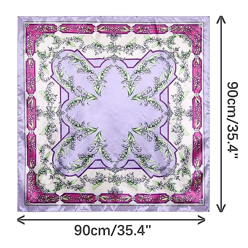 Women's Floral Printed Square Scarves, 35" Large Silk Feeling Satin Scarves Head Wrap Bandanas3