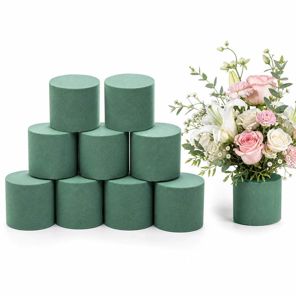 9-Pack Round Floral Foam Blocks, Wet & Dry Green Foam for Flowers, 3 Inch Fresh & Artificial Flower Foam for Florists, Easy-Cut Florist Foam for Wedding Bouquets, DIY Arrangements & Home Decor