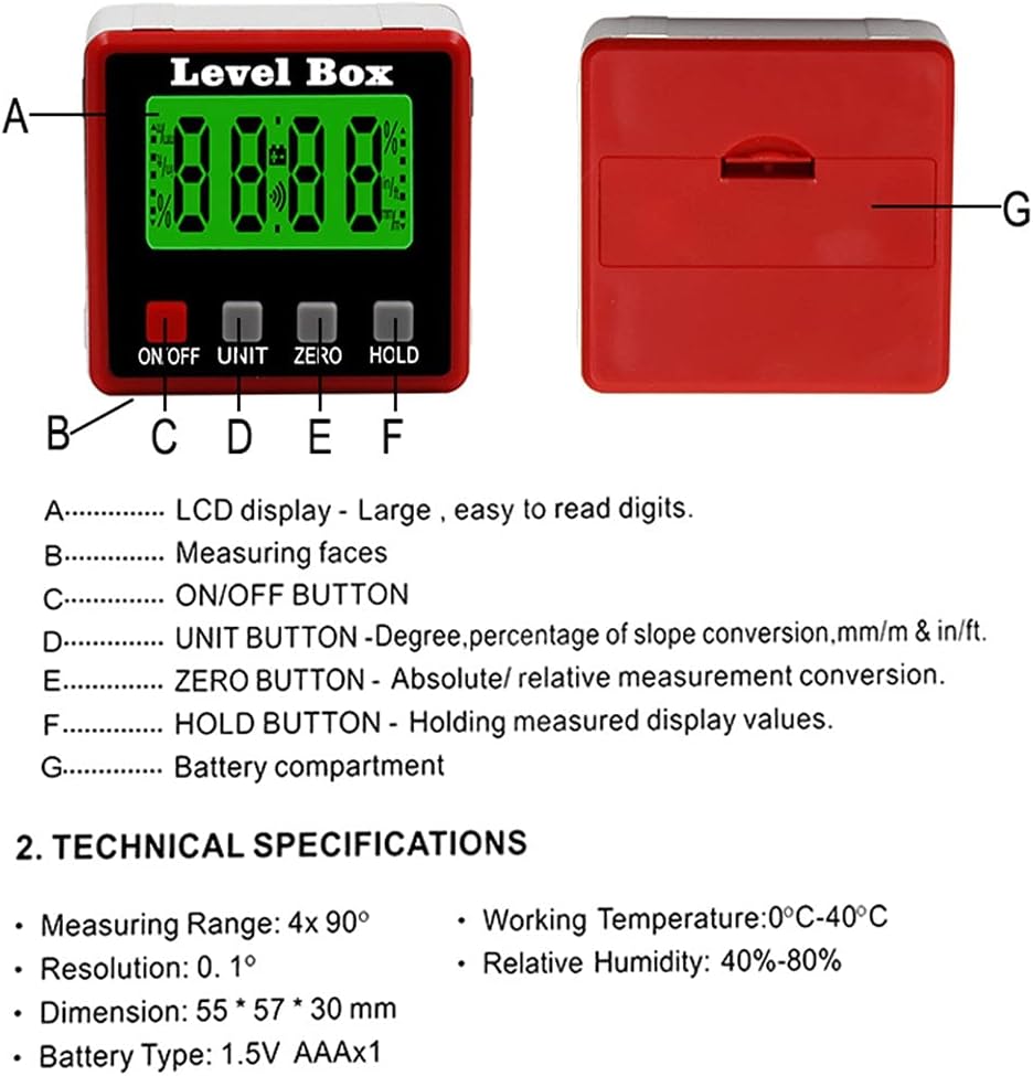 Precision Digital Protractor Inclinometer Water Proof Level Box Digital Angle Finder Bevel Box with Magnet Base