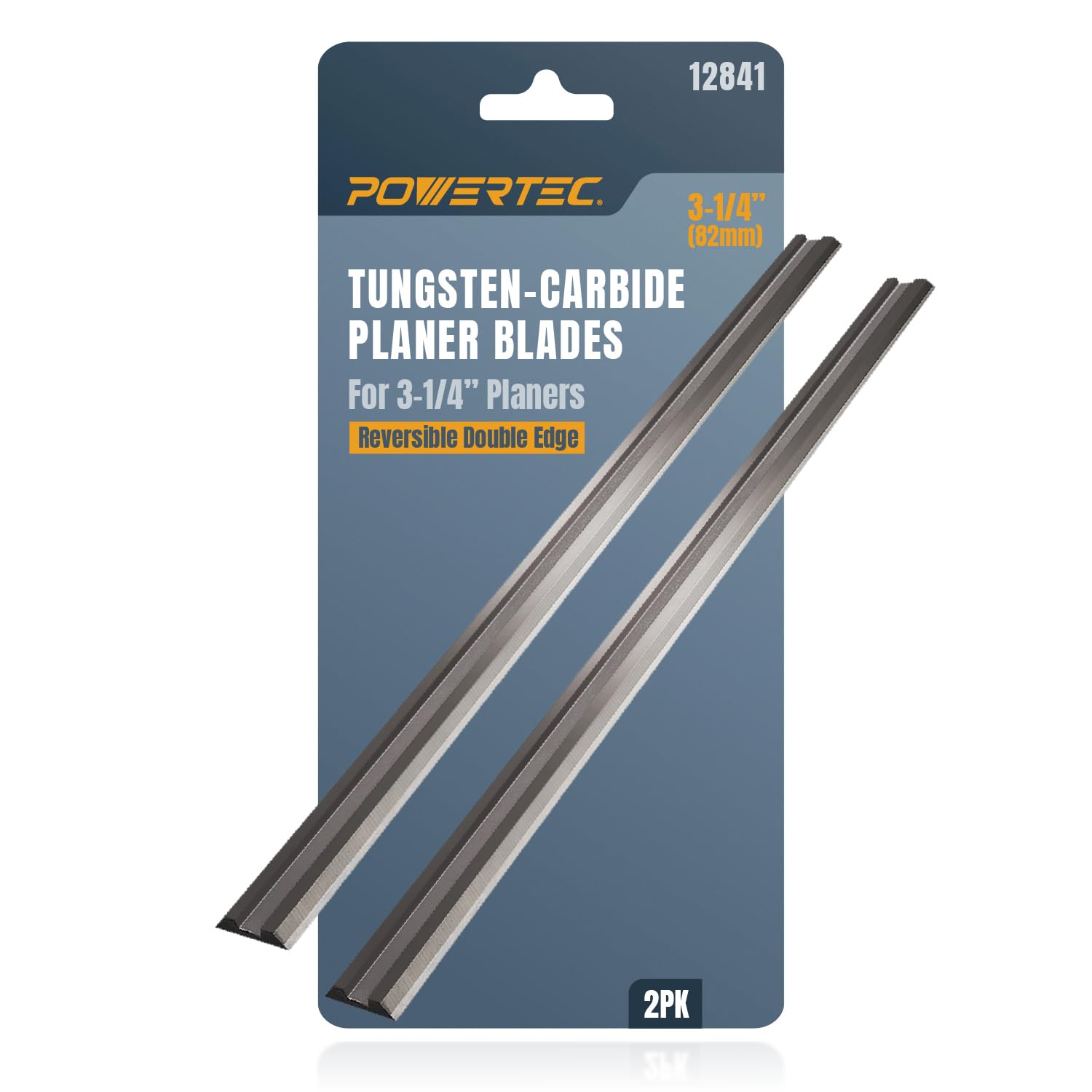 POWERTEC 12841 3-1/4" Tungsten Carbide Hand Held Planer Blades Replacement for Black&Decker, Bosch, DeWalt, Hitachi, Makita, Porter Cable, Ryobi, Stanley, Wen - Set of 2