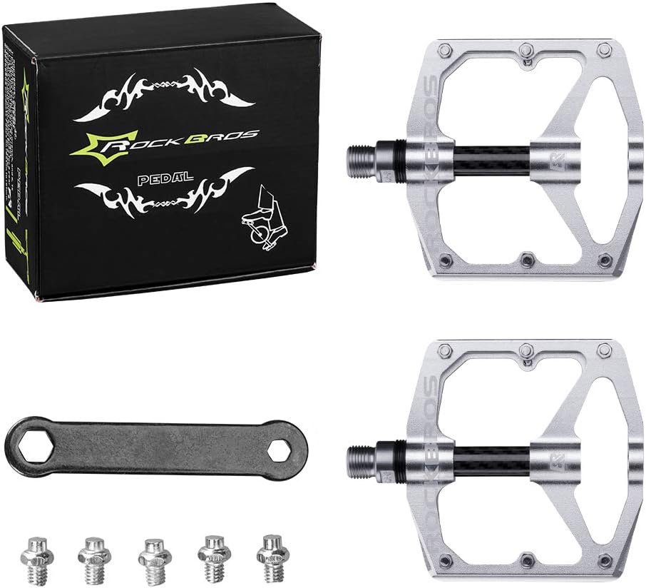 Rock BROS Mountain Bike Pedals Flat Bicycle Pedals 9/16 Lightweight Road Bike Pedals Carbon Fiber Sealed Bearing Flat Pedals for MTB