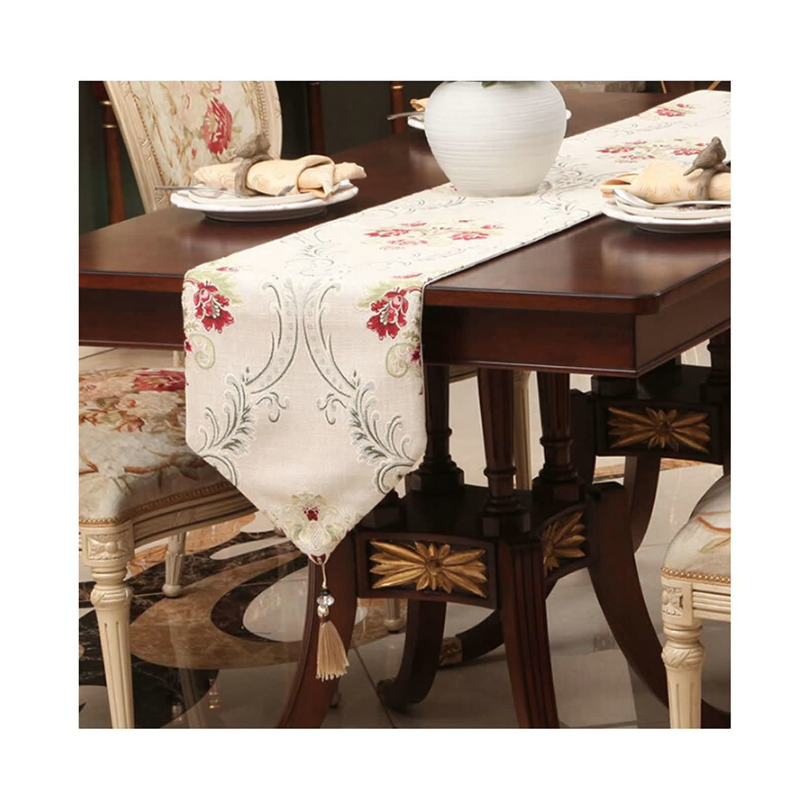 Chemin de table chenille de qualité supérieure aux détails brodés - 6