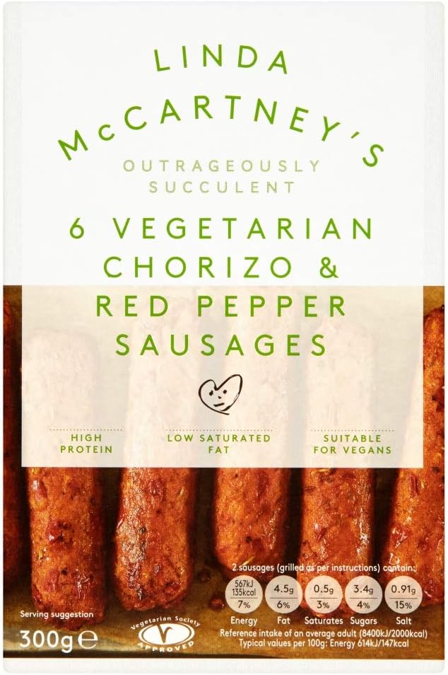 Linda McCartney's Vegetarian Chorizo and Red Pepper Sausages, Pack of 6 (Frozen)