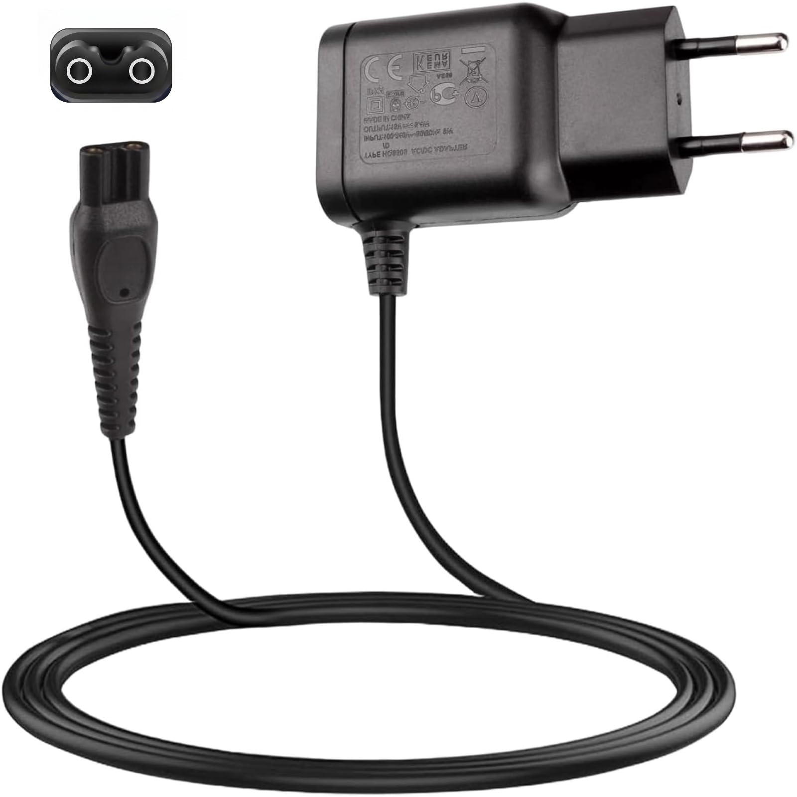Cargador Afeitadora de 15 V para Philips HQ8505 Adaptador de Alimentación Eléctrica Compatible con Serie 3000 5000 7000 9000 QP6510 QP6520 QP6530 QP6620 MG7720 MG7710 Cargador Afeitador Negro