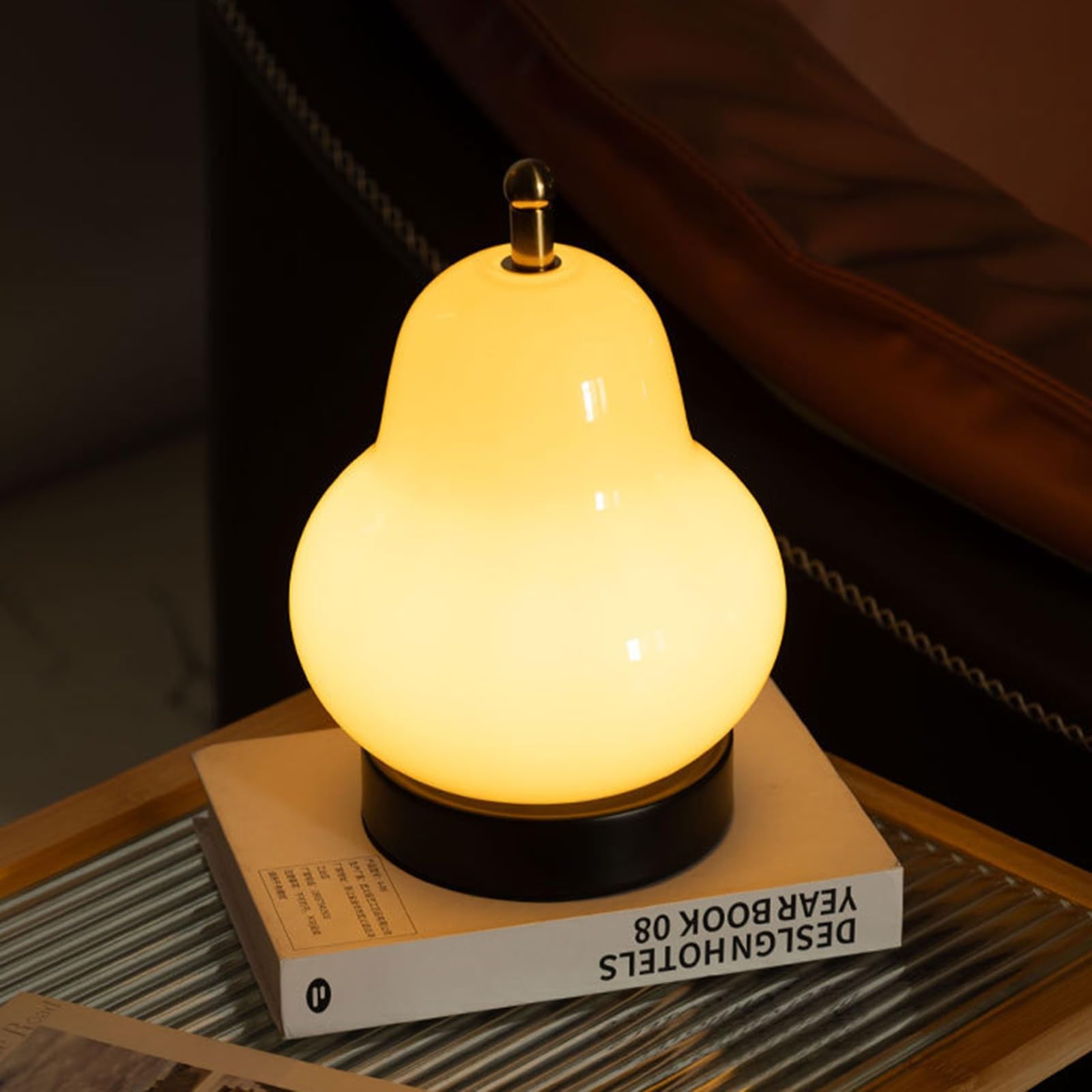 Lampada da scrivania portatile a forma di pera, regolazione della luminosità a 3 velocità, luce notturna ricaricabile, luci per comodino e sala da pranzo(Yellow)