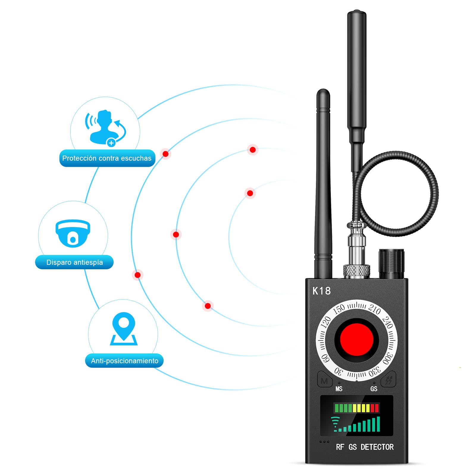 Detector de Micrófonos Ocultos, Detector de bichos GPS Spy Finder Cámara Oculta Láser para gsm Tracker Wiretap Radio Cámaras Bug Finder