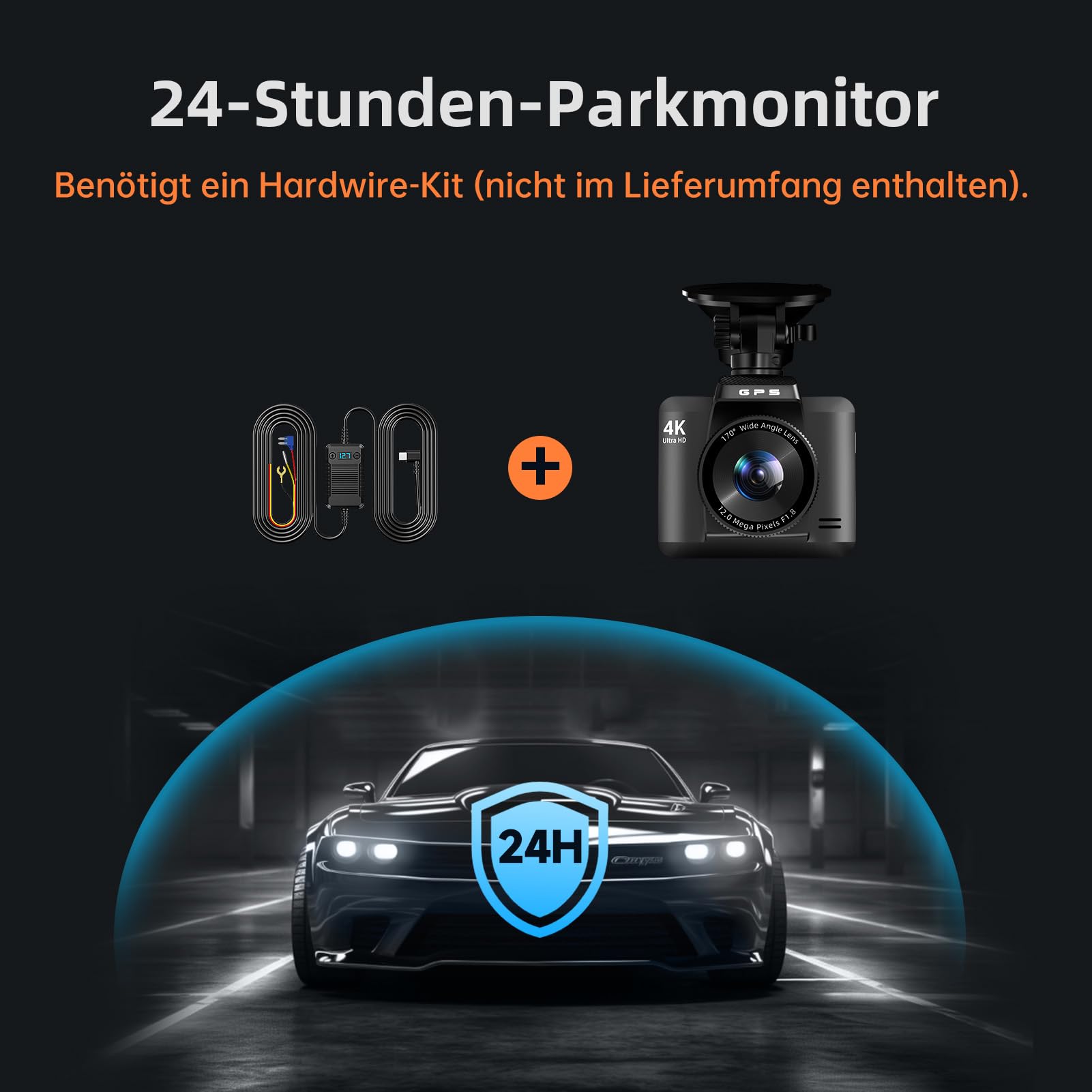 Dashcam Auto Vorne Hinten 4K+1080P, Dash Cam Auto mit GPS WiFi, Parküberwachung, Dual Autokamera mit 32GB Karte, 170° Weitwinkel, Super Nachtsicht, G-Sensor, Loop-Aufnahme, APP Steuerung, Max 256GB