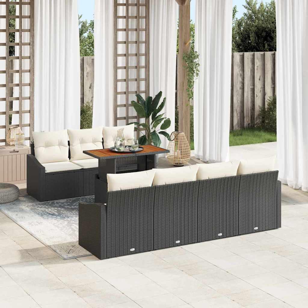 Sofá de jardín modular con espacio de almacenamiento, 8 piezas, muebles de jardín de polirratán, estructura de acero con recubrimiento en polvo, incluye mesa y bolsillos impermeables