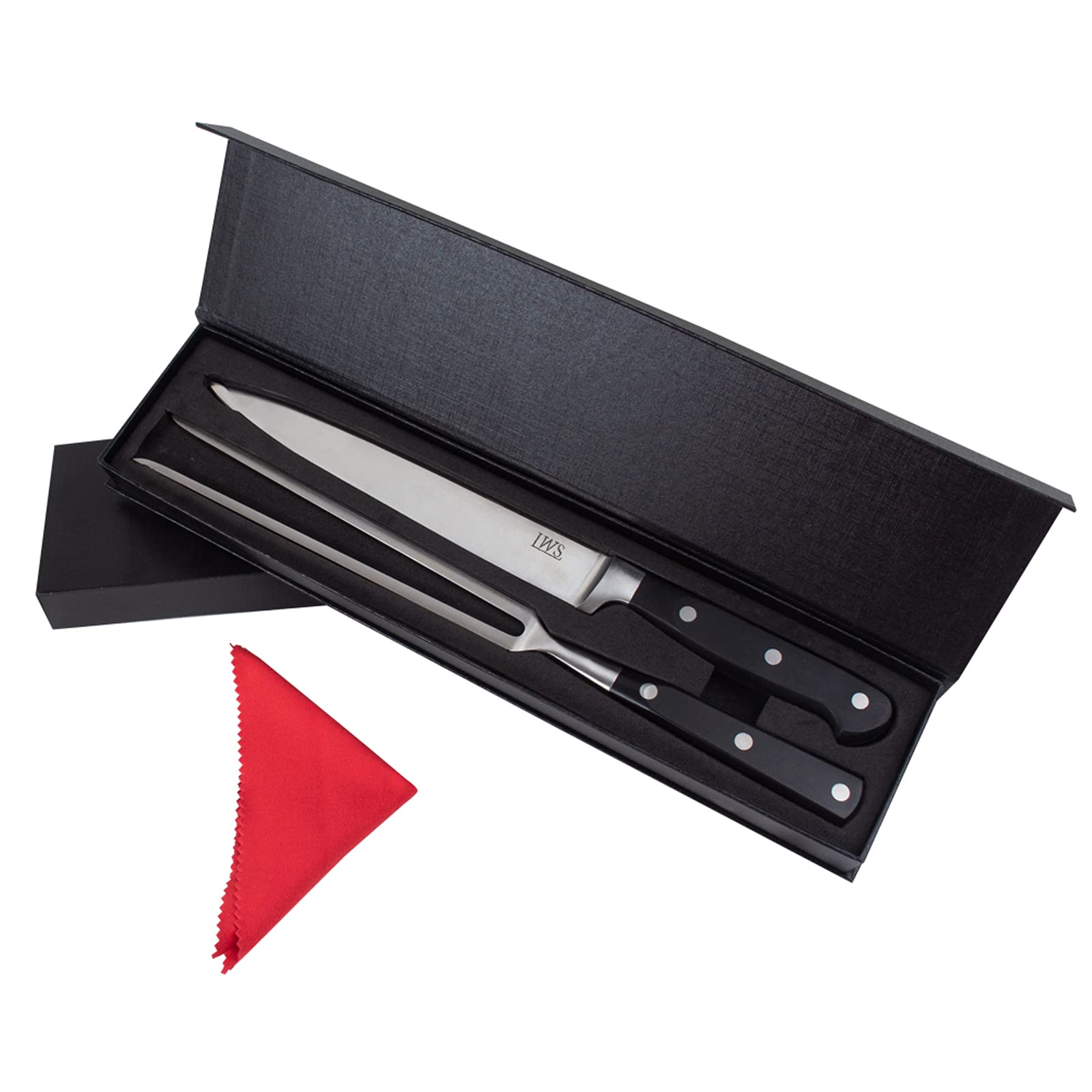 LWS Carving Knife And Fork Set 2 Piece Set, High Carbon Stainless Steel Turkey Carving Set, Carving Knife Gourmet BBQ Tool Set And Carving Fork ,Meat Carving Knife Set (Black)