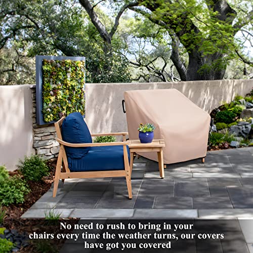 Kangaroo Mommy Patio Furniture Covers Waterproof, Outdoor Chair Covers 2 Pack, Lounge Deep Seat Cover Fits Up To 35W X 38D X 31H Inches, Khaki & Black #TOP6