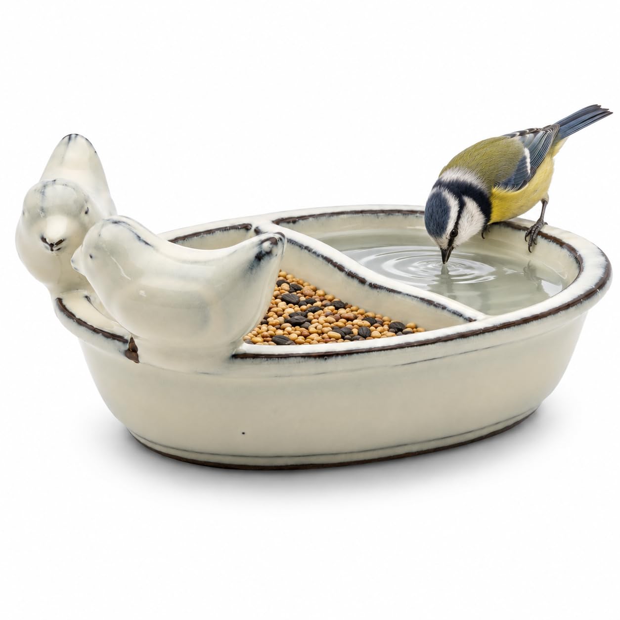 CKB LTD Bird feeders for Small Birds Ceramic Wildlife Drink Food Bowl White