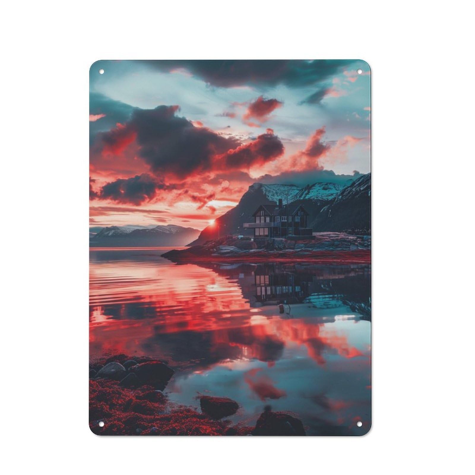 Junmoney Serene Fjord Sunset Rustic Metal Plaque 40X30cm For Hobby Room Or Studio, For Vintage Wall Decor Fans, For Garage And Workshop Walls