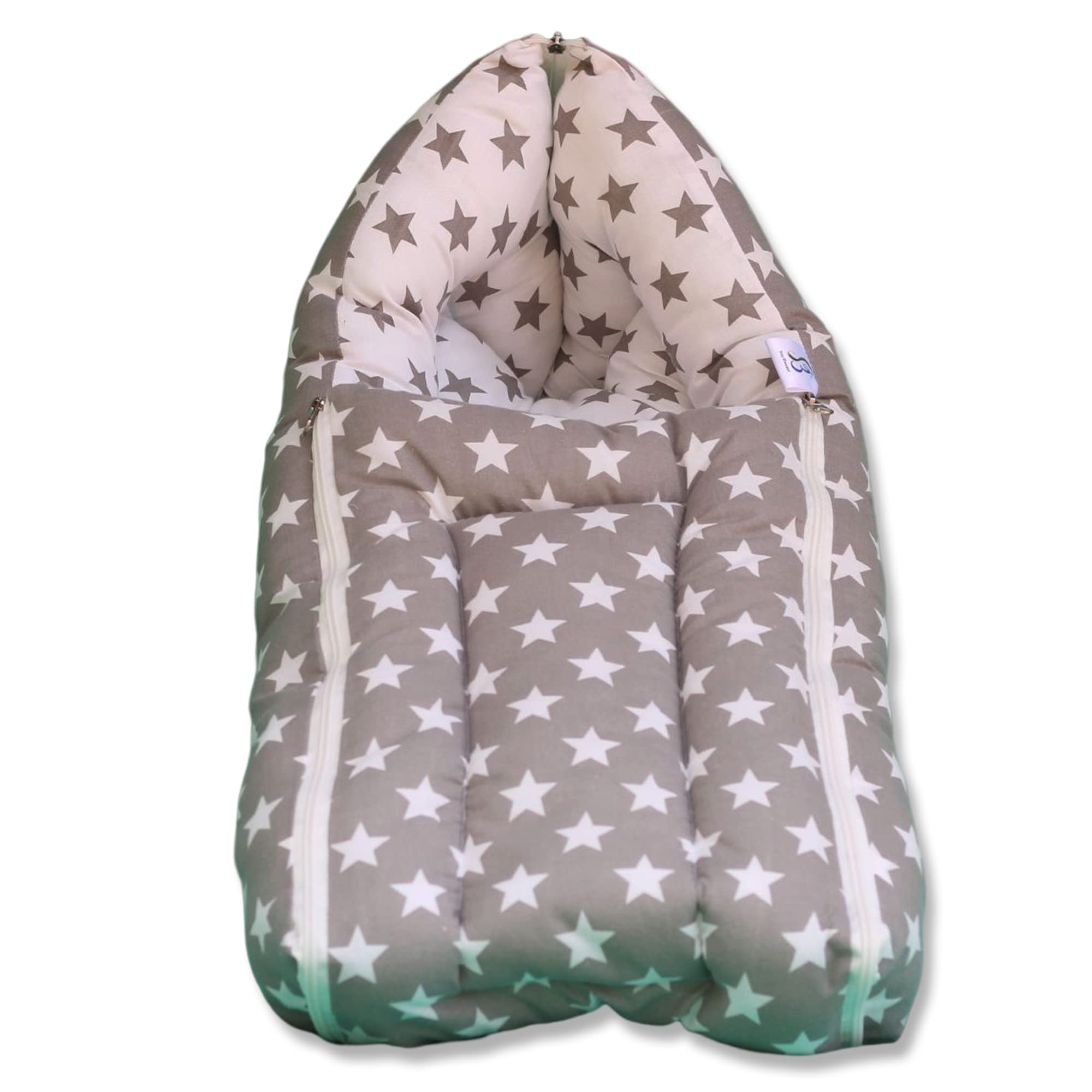 S3 Stay Blessed Shining Star 2 in 1 Baby's Cotton Bed Cum Carry Bag Printed Baby Sleeping Bag-Baby Bed-Infant Portable Bassinet-Nest for Co-Sleeping Unisex Baby Bedding for New Born 0-12 Months Old ( Ash & White)