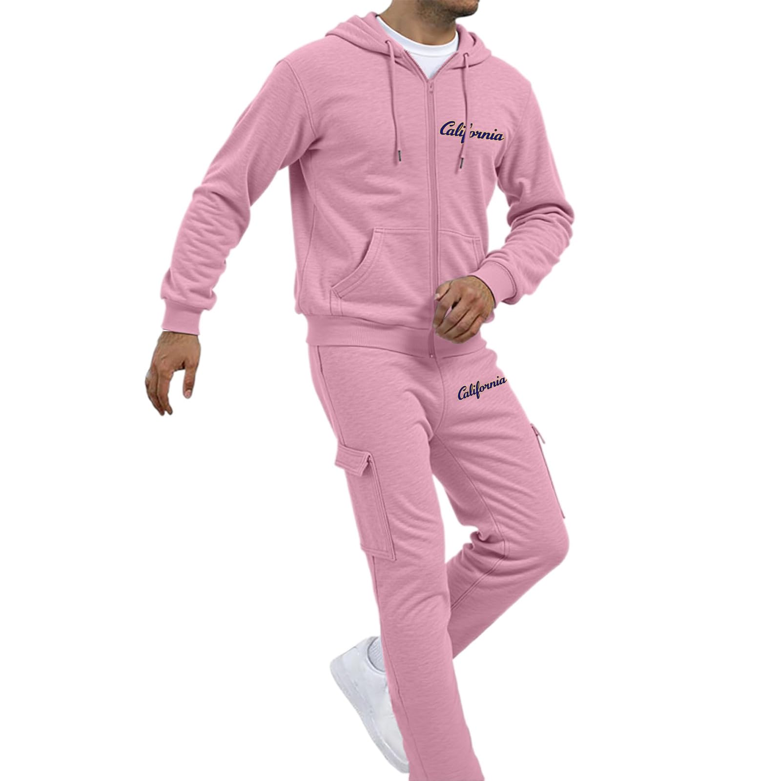 Tuta da jogging da uomo, 2 pezzi, tinta unita, stile rilassante
