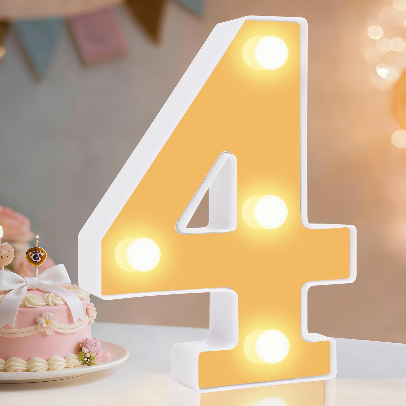 Light up Number 4, Number 4 Light, Warm White Led Numbers Sign, Gold-mirrored, Gifts for Girls Women Party Birthday Decorations Night Light (gold-number4)