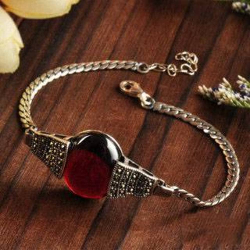Bracciale in argento, bracciale rigido alla moda, bracciale in argento 925 con granato artificiale intarsiato in marcasite, braccialetto femminile guava confezionato in una scatola di gioielli, regala