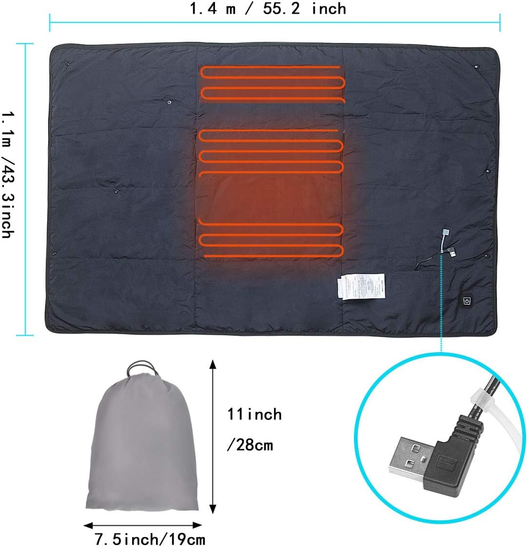 Review Electric Heated Blanket,Camping Blanket with 3 Heating Levels
