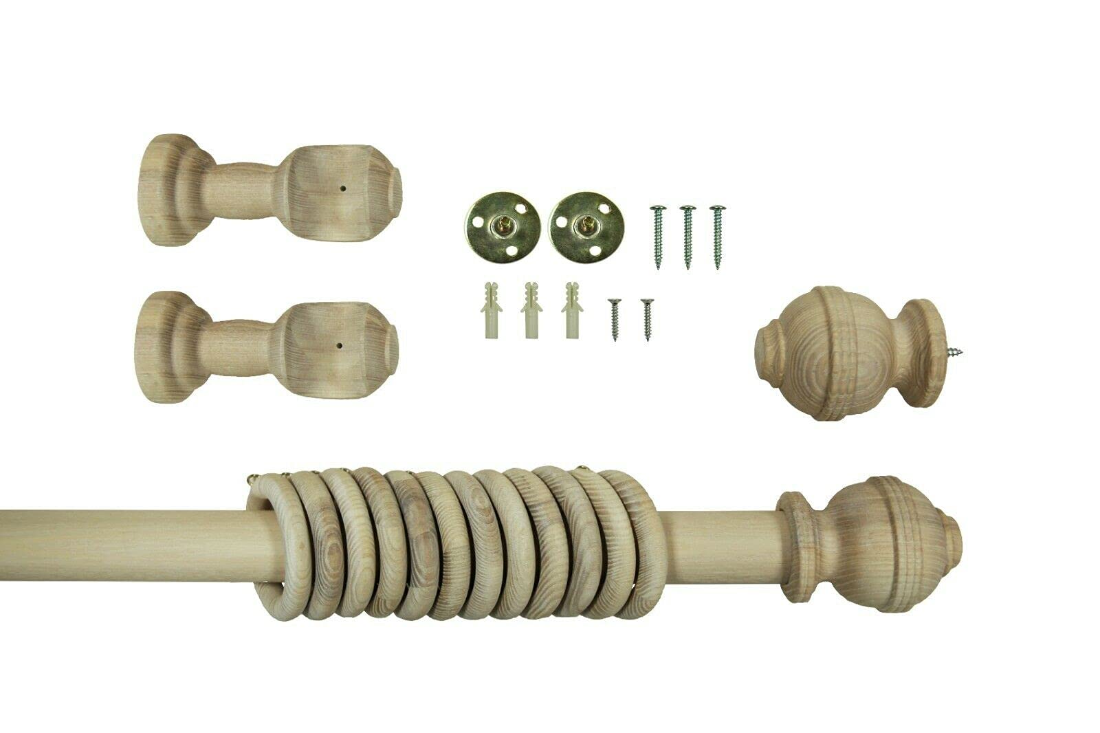 Lister Cartwright 33 mm Ribbed Ball Wood Curtain Poles Fixed Length Premium Quality Curtain Pole Wooden Beautiful Design Rubber Wooden Finials, Ash Color 120 cm
