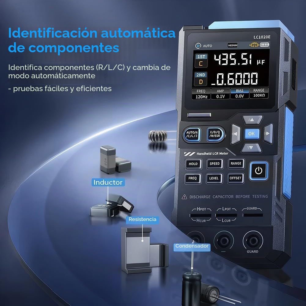 LC1020E Digital Bridge LCR ESR Meter Handheld Tester para resistencia capacitancia inductancia medición con 5 frecuencias 3 niveles de prueba (LC1020E Inglés)