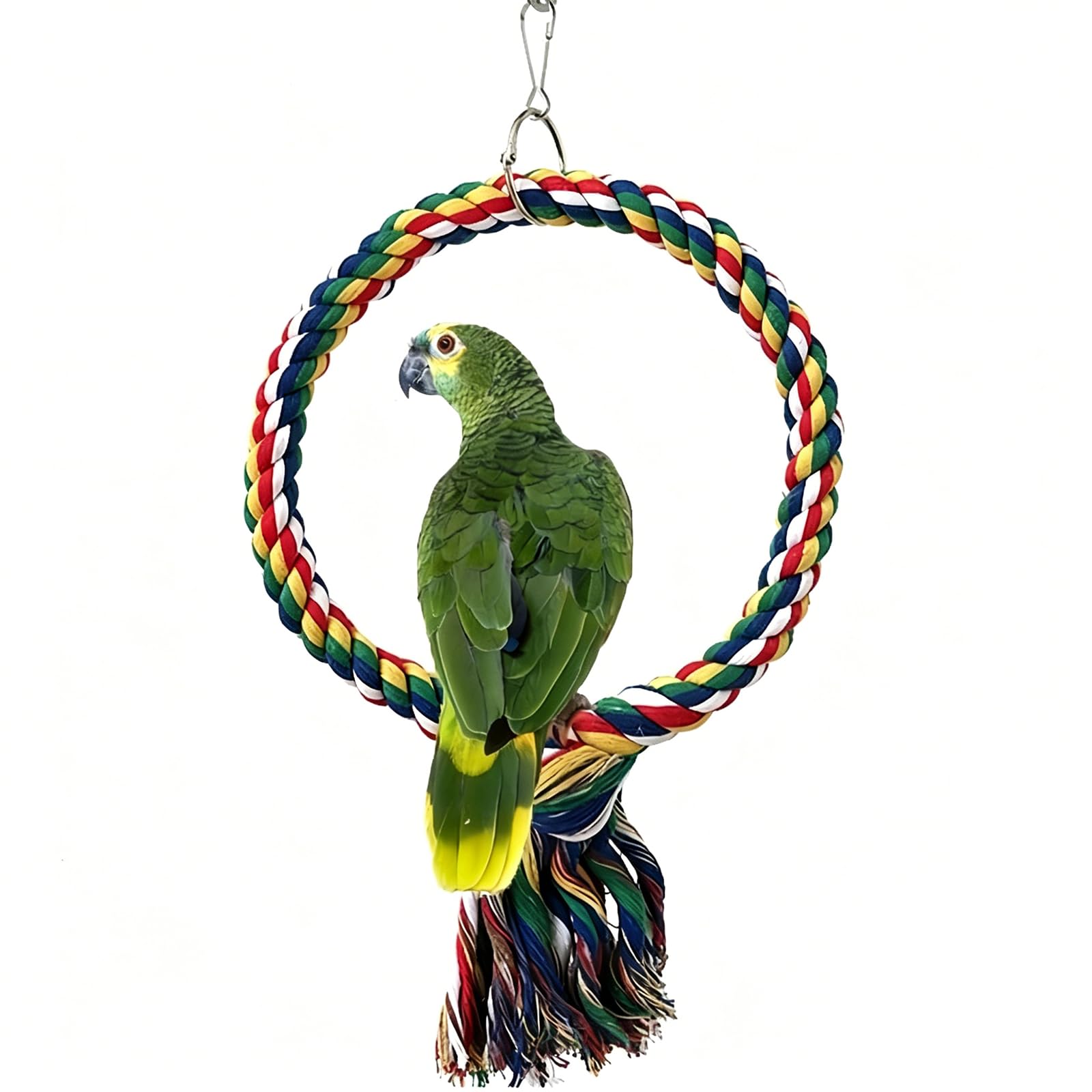 rflauoe 25cm Andiker Bird Swing Ring, Hanging Cotton Rope, Durable Bird Cage Hanging Toy for Small Medium Birds​​(L70-1)