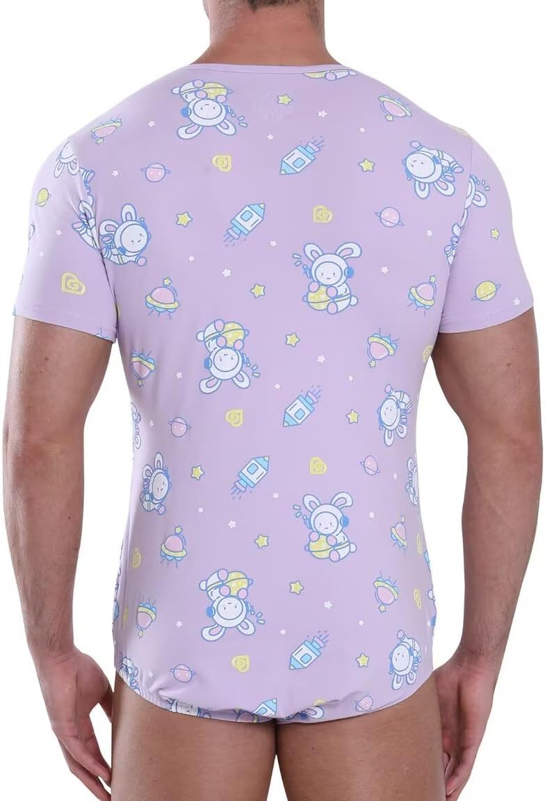 Landofgenie Men Short Sleeve Bodysuit Pajama Print Bodysuit One Piece Pajamas Rompers Basic Onesie - Image 6