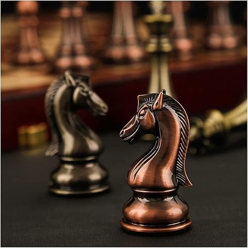 Miniatura 5 de ROLTIN Juego de ajedrez de metal para adultos de 20 x 20 pulgadas, juego de ajedrez de viaje con tablero plegable de ajedrez de madera, juego de