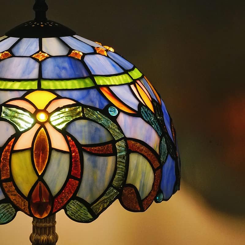 Miniatura 2 de Vallaure Lupinu Tiffany - Lámpara de mesa con diseño de libélula de color azul y naranja, mesita de noche, luz de escritorio de lectura, 18 pulgadas