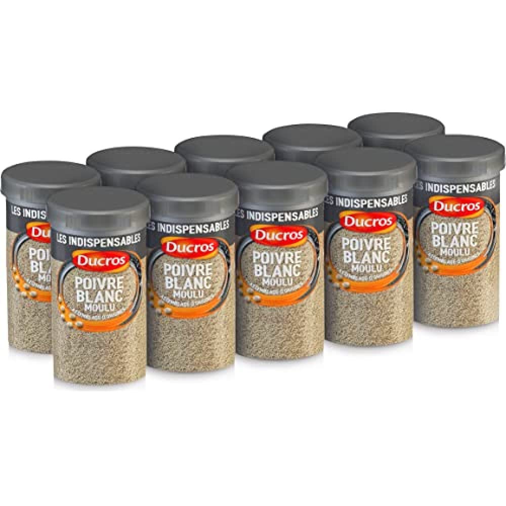 DUCROS - Pimienta blanca molida, No. 8, clásica, 90 g, 10 piezas