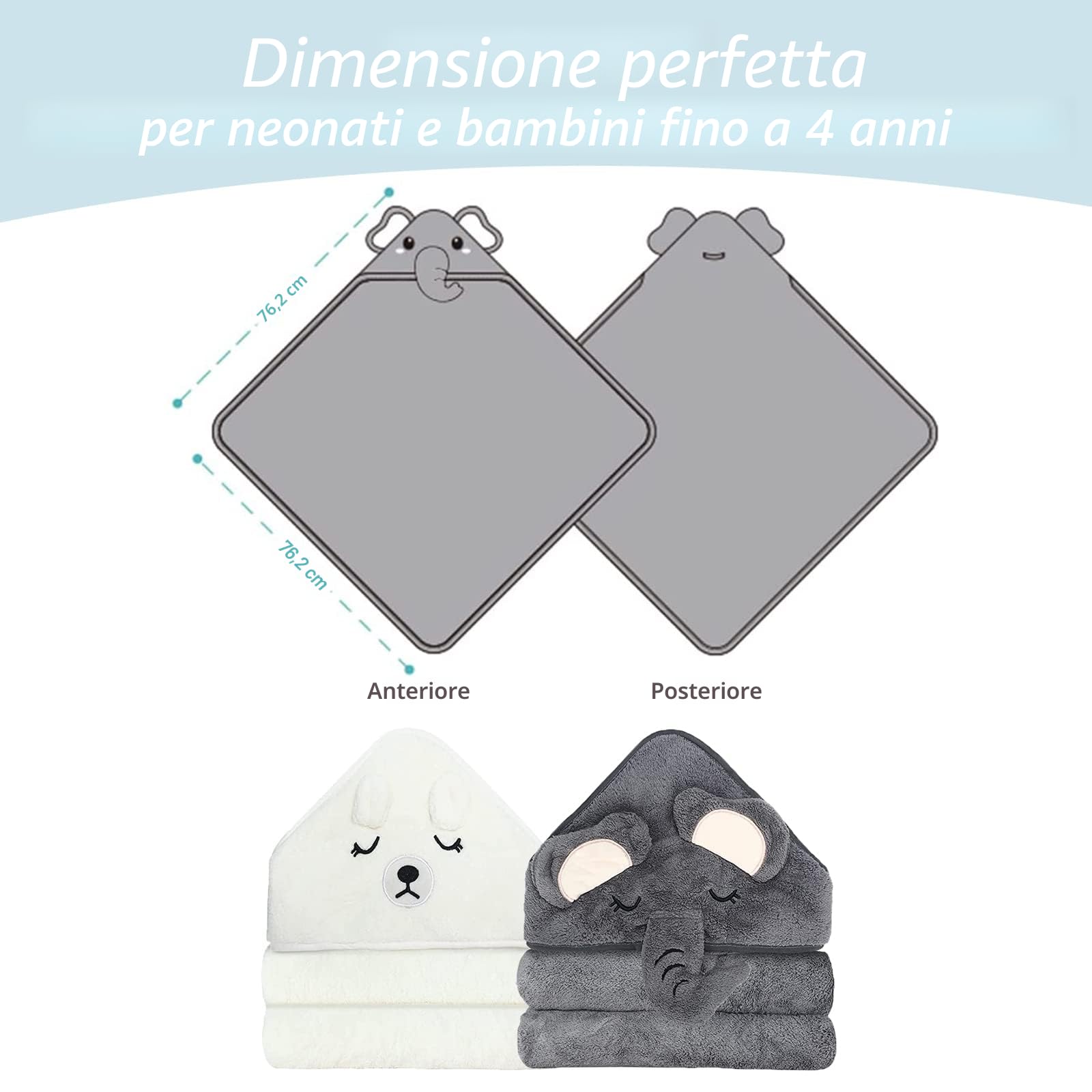Set 3 Asciugamani Con Cappuccio Per Bambini - Peluche Corallo 80x80 Cm