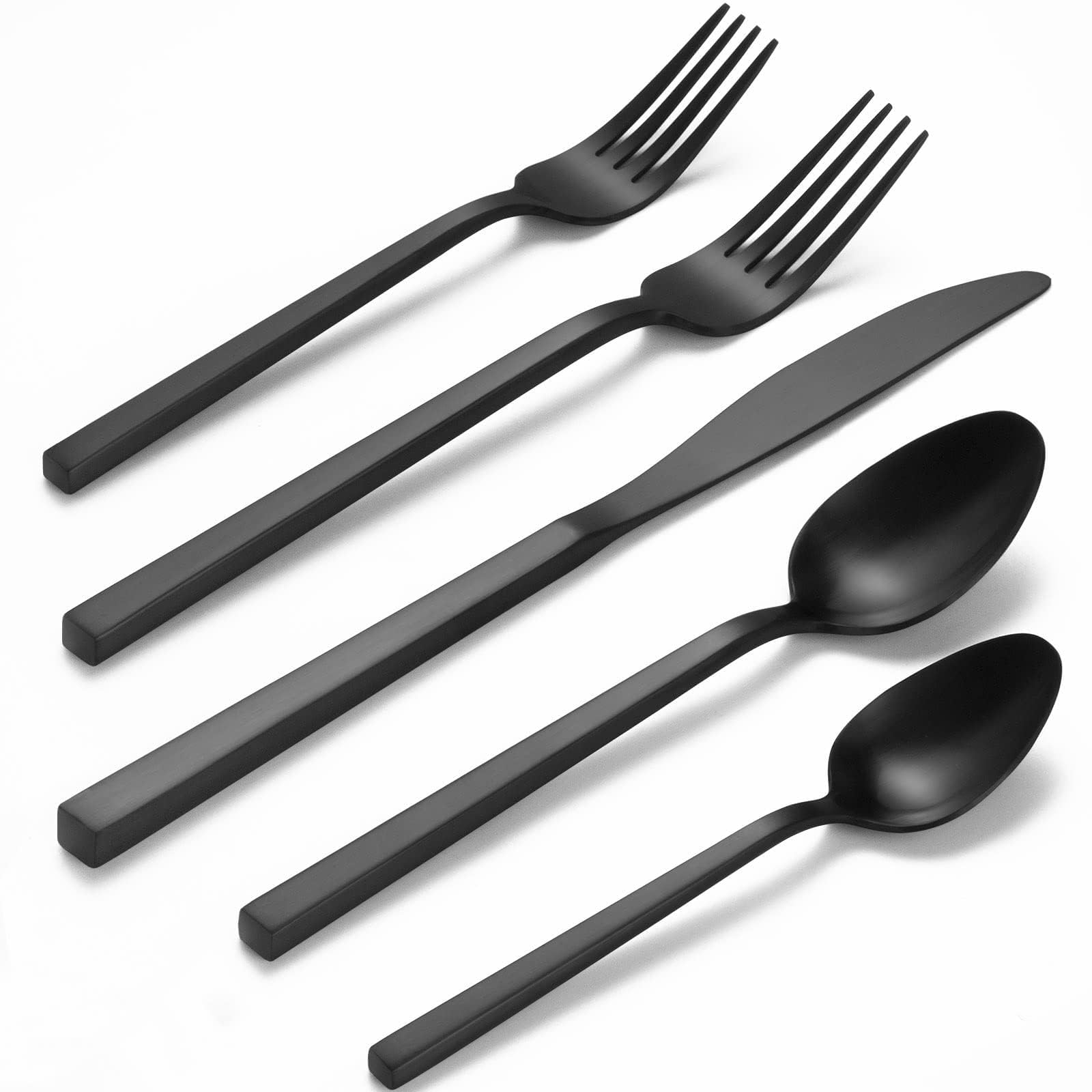 Alata Cube Black 20-Piece Forged Stainless Steel Matte Flatware Set for 4 | 18/0, Dishwasher Safe, Square Handle, Spoon Knives Forks Silverware Set, Cutlery Set, Daily Use, Party, Present, Restaurant