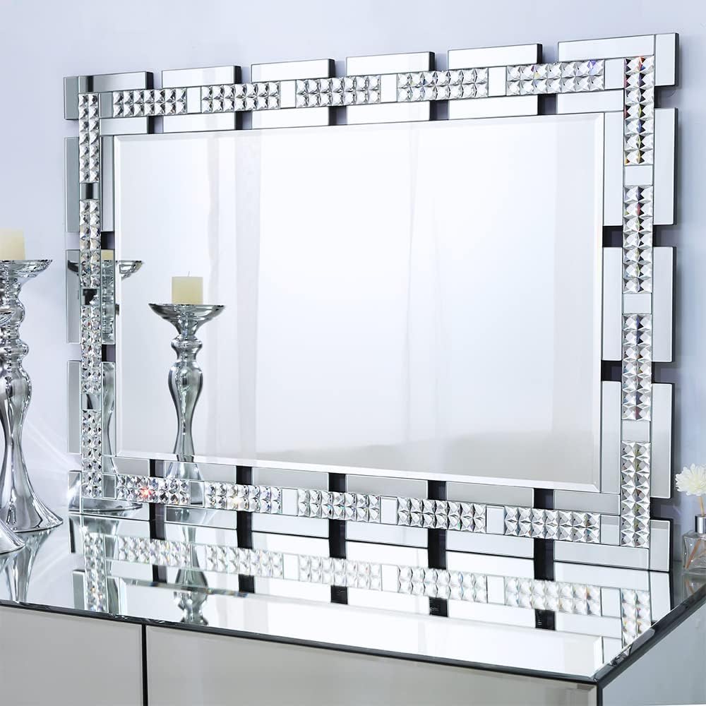 Chende 28" x 40" Large Living Room Mirror for Decor, Crystal Decorative Wall Mirror with Beveled Edge and Glass Frame, Rectangular Wall Decor for Home Office, Dining Room, Bathroom, Entryway 40"L x 28"W