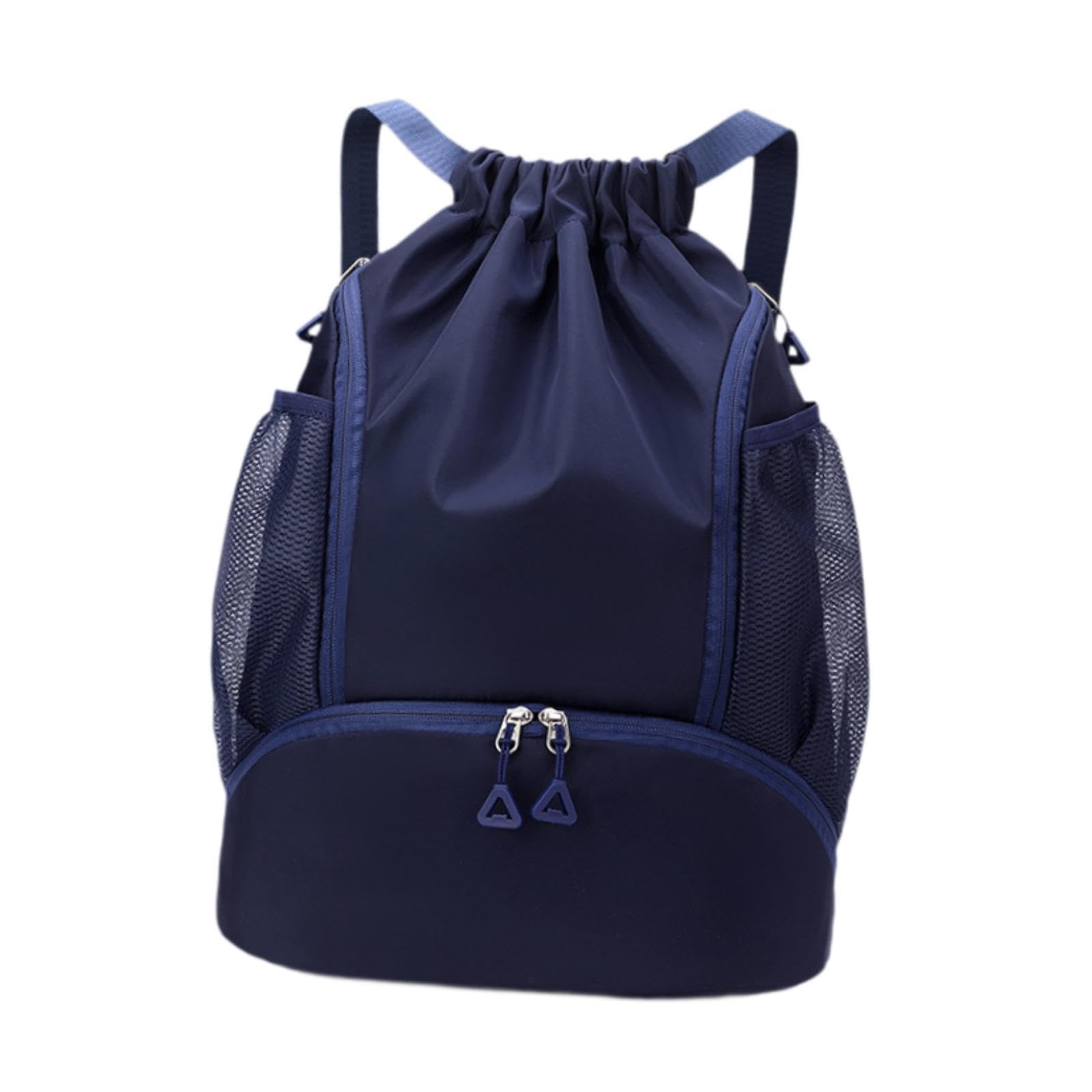 Drawstring Backpack Basketball Lightweight Waterproof with Shoes Compartment Dark Blue-image-6