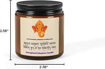 Energized Mantra Candle, Lord Ganesha, Aromatherapy, Amber Jar, Multi-Size Candle, Meditation Can-dle, Yoga (4 oz)