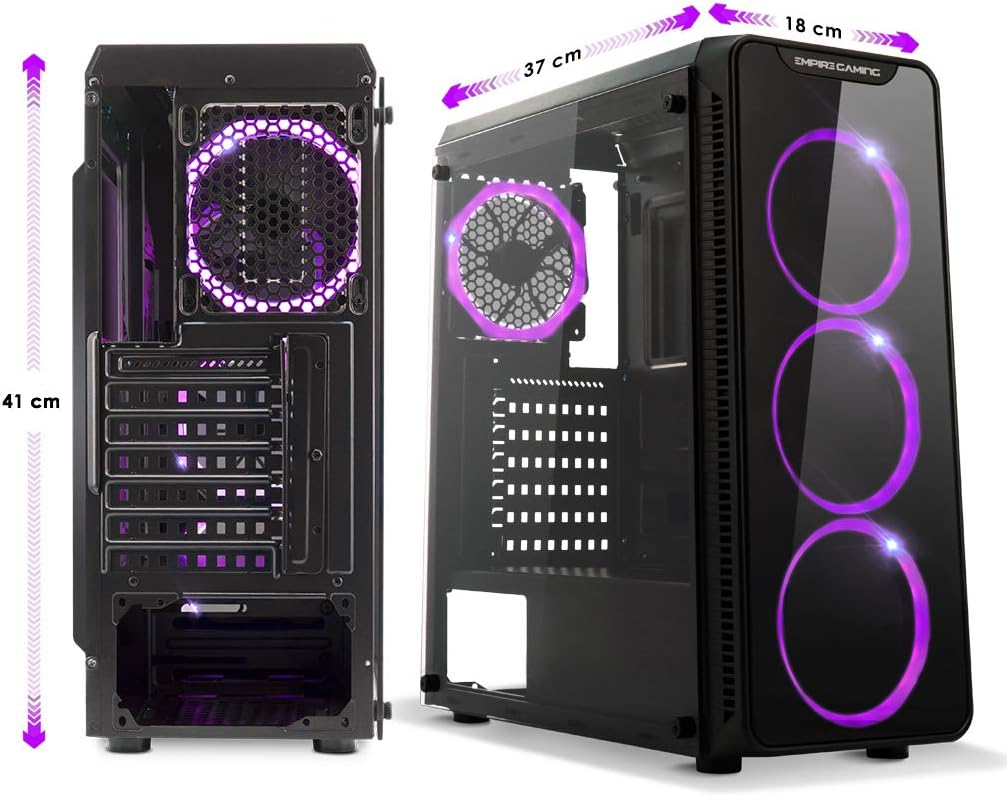 Rear internal layout diagram of EMPIRE GAMING WarMachine PC case showing cable management, HDD, and PSU areas