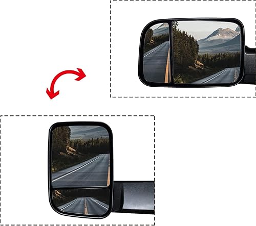 Miniatura 3 de AERDM Nuevo par de espejos de remolque con carcasa negra, compatible con espejos retrovisores Dodge Ram 1500 94-01, Ram 2500 3500 94-02, juego