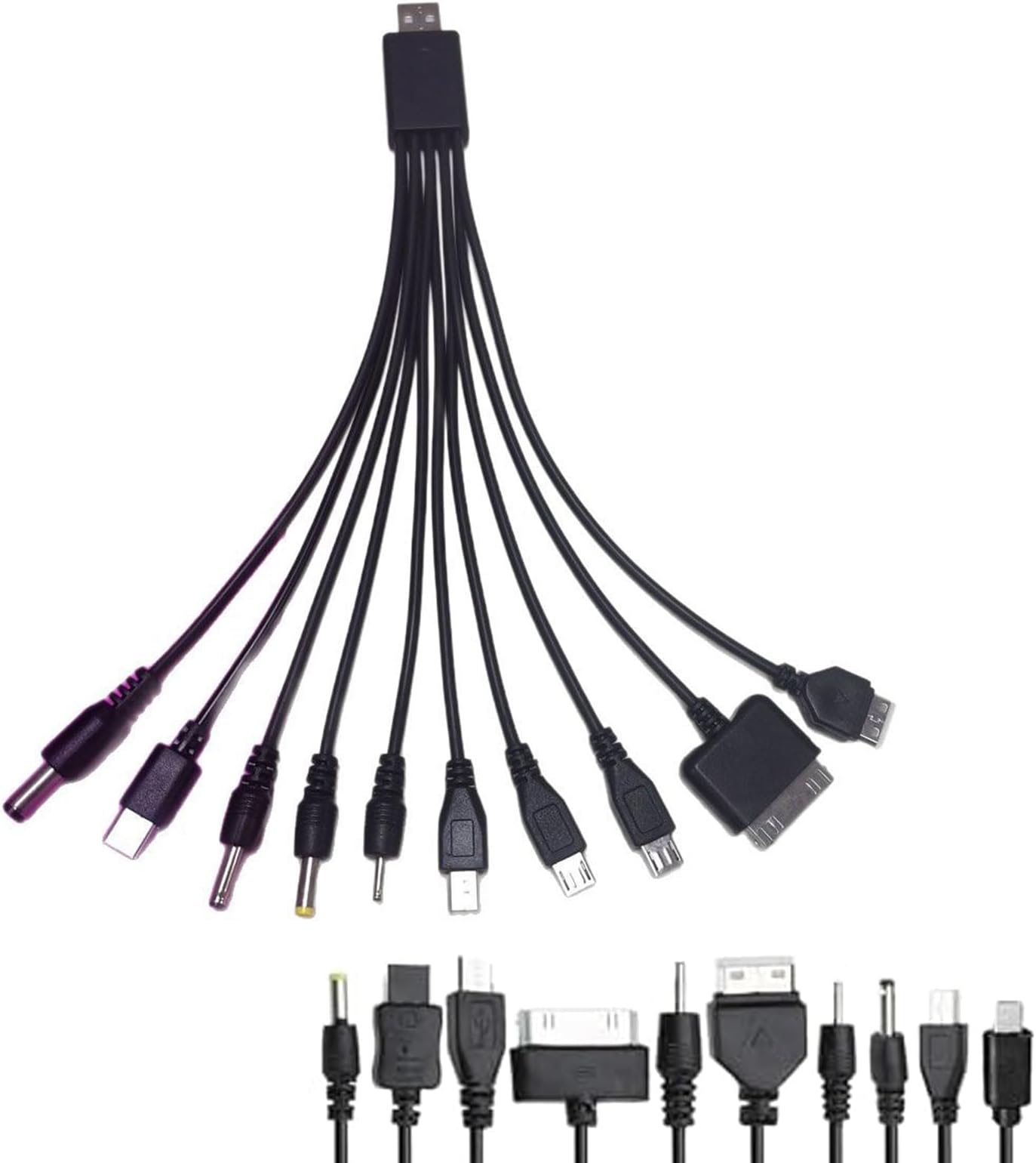 10 in 1 Universal Multi Chargers for All Devices, Universal Phone Chargers for All Phones, 10 in 1 USB Cable Multiple Charging Cable for Cell Phones, Earphones, Speakers (Black)