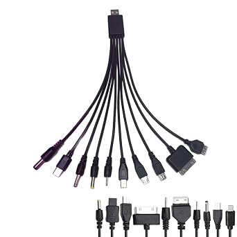 10 in 1 Universal Multi Chargers for All Devices, Universal Phone Chargers for All Phones, 10 in 1 USB Cable Multiple Charging Cable for Cell Phones, Earphones, Speakers Black