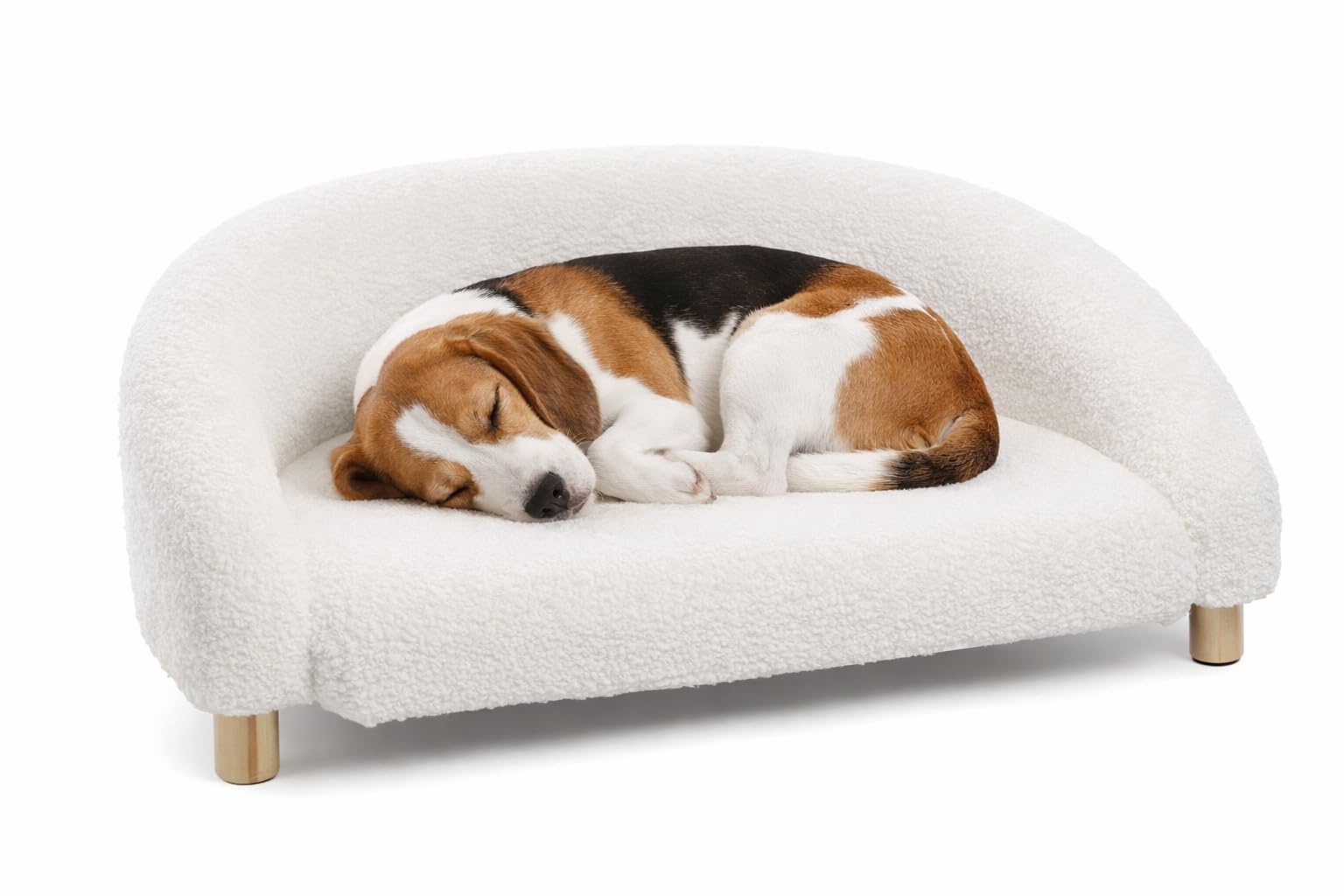 Panier Chien - Panier Chat - canape Chien - Dorado - Sofa - Demi-Ronde - Blanche - 77x50x27 cm - Textile et Bois - pour Petits Chiens et Chats - Pieds en Bois