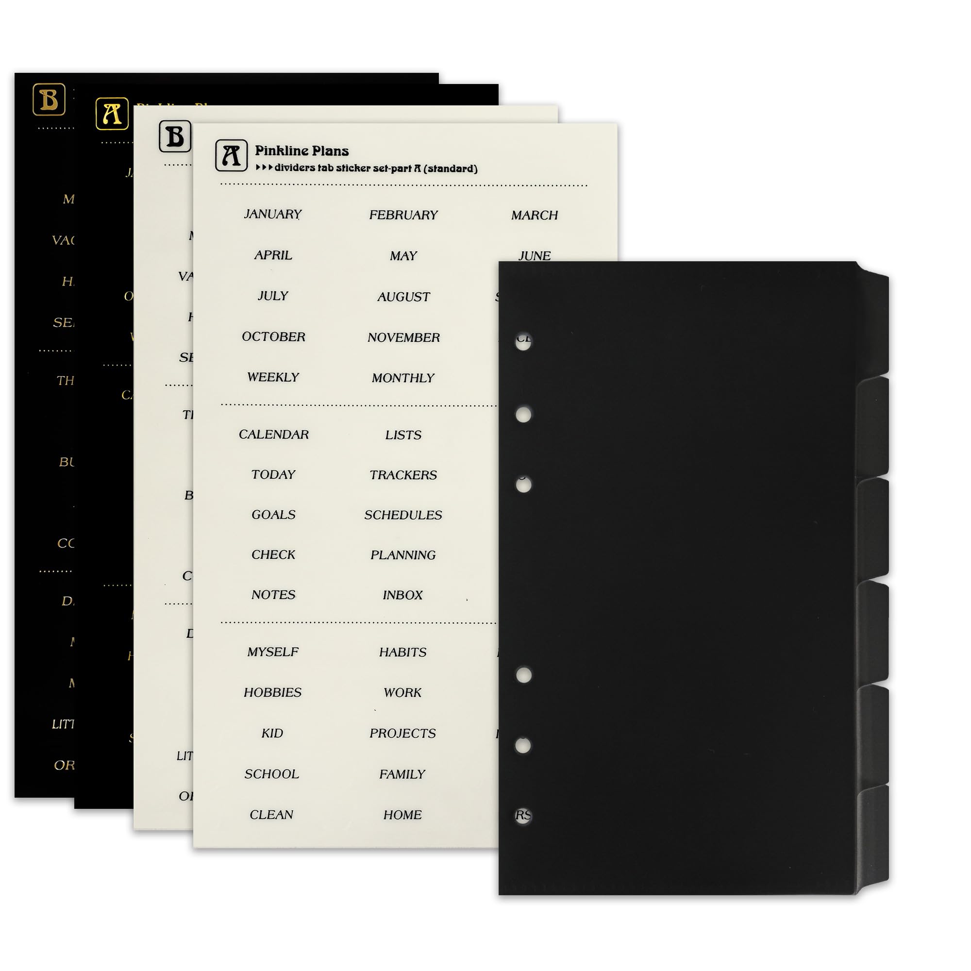 Zelten PP Binder Index Dividers with Folder & 4 Sheets Tab Stickers for Personal Organizer (PP Black 6-Folder Tab, A6/6 Hole)
