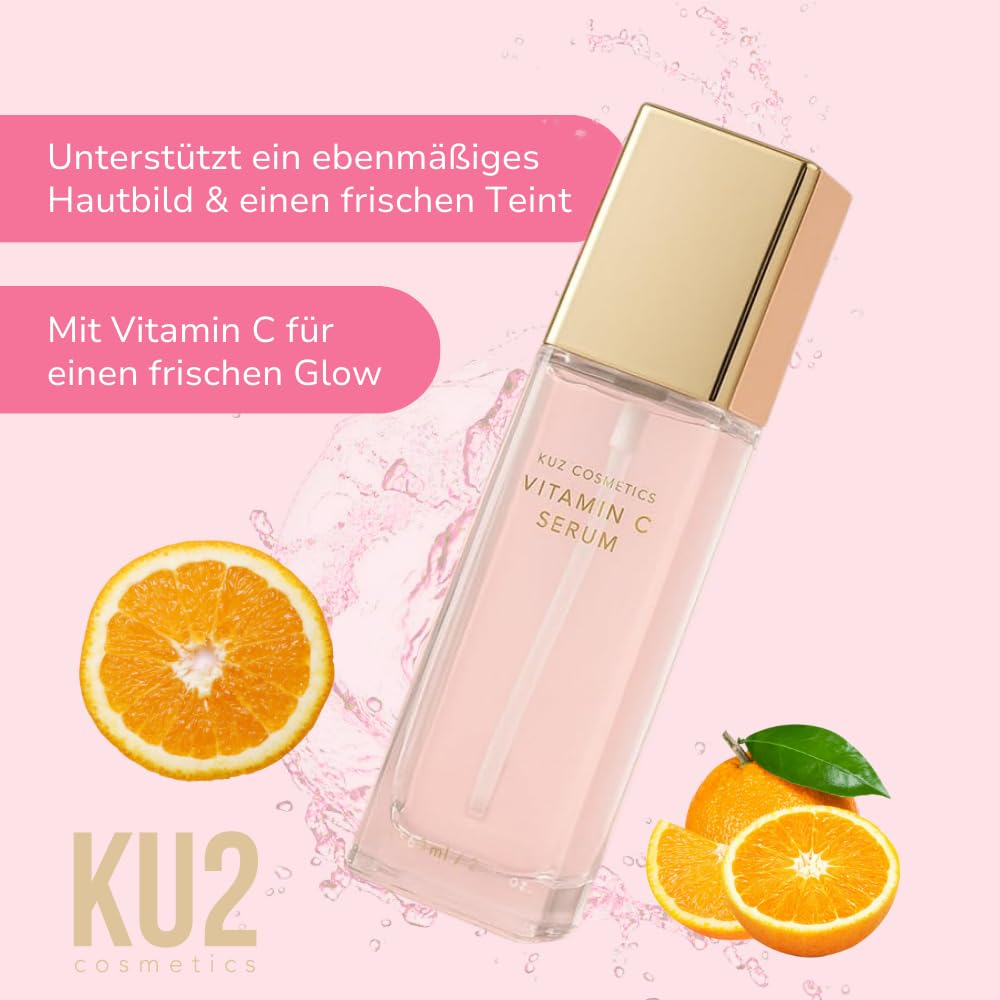 KU2 Cosmetics Vitamin C Serum + Gesichtscreme Set – Anti Aging Gesichtspflege für strahlenden Glow, gegen Pigmentflecken, Unreinheiten & trockene Haut, 60ml + 50ml