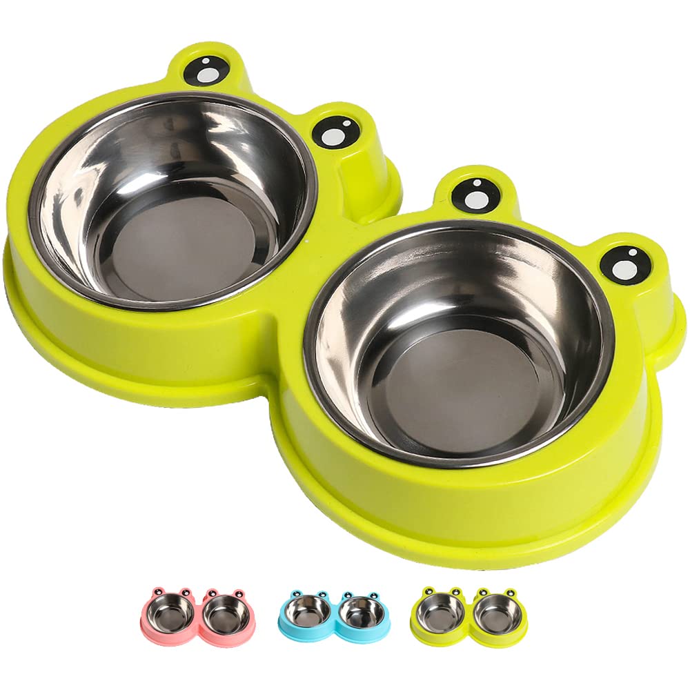 Skrtuan Double Dog Cat Bowls Premium Stainless Steel Pet Bowls with No-Slip Stainless Steel Cute Modeling Pet Food Water for Feeder Dogs Cats Rabbit and Pets