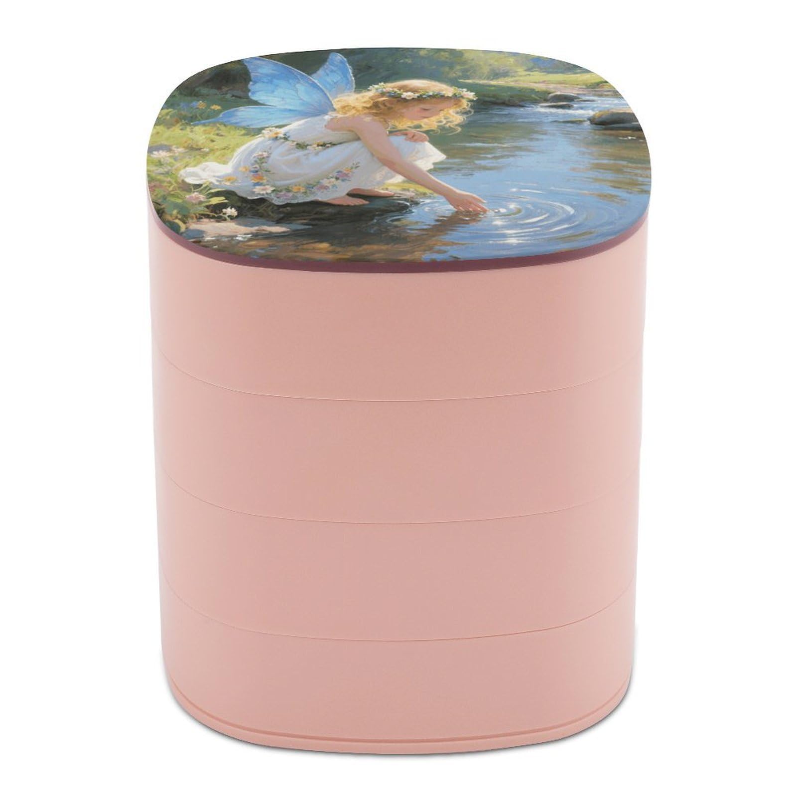 VstaDank Stream Water Flower Fairy Jewelry Case Women Portable Travel Jewelry Box Rotating Jewelry Organizer with Mirror Multi-Layer Necklace Ring Earring Storage Box for Bracelets Rings