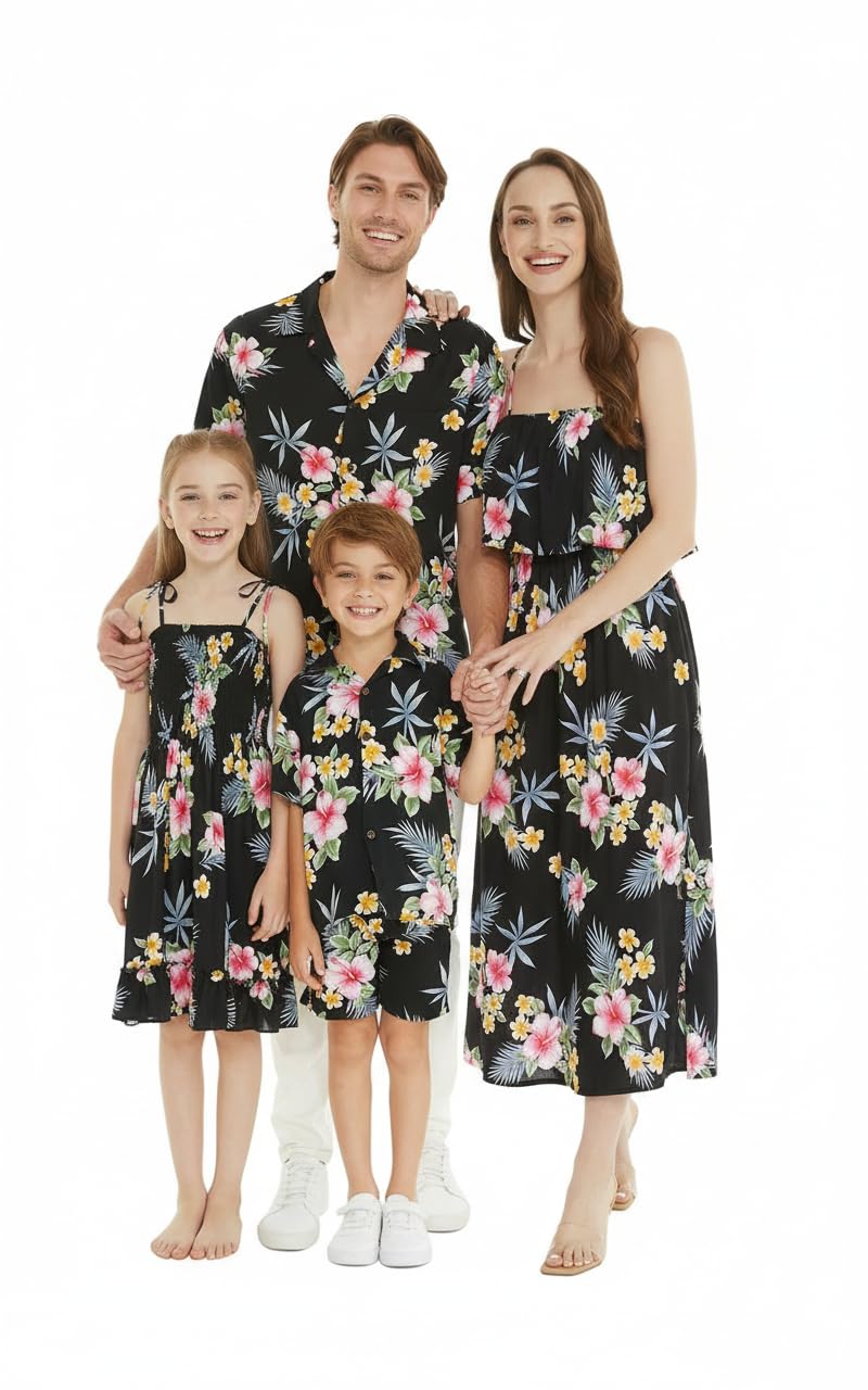 Family Matching Hawaiian Clothes, Hibiscus Black