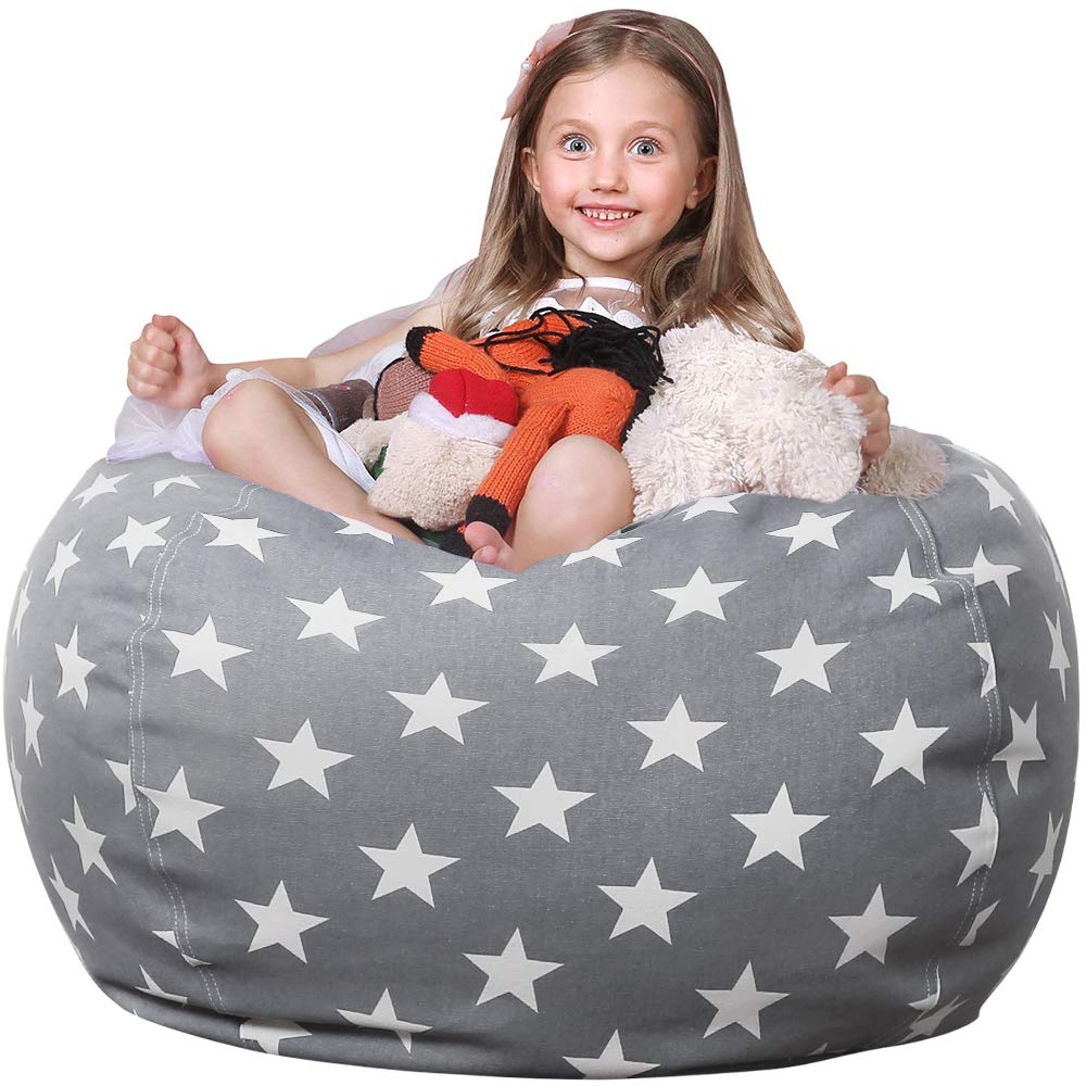 WEKAPO Stuffed Animal Storage Bean Bag Chair Cover for Kids