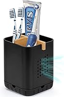 Vista 1 de Boperzi Portacepillos de dientes negros para baño, soporte eléctrico para cepillos de dientes con divisor de bambú, cepillo de dientes